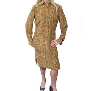 Vintage 90s Silk Shirt Dress Snake Print Midi Maggy London Sz 4